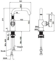Hafele LOFT Lavabo Bataryası Mat Altın