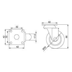 Hafele Tekerlek Frenli Ø50x66mm, Şeffaf