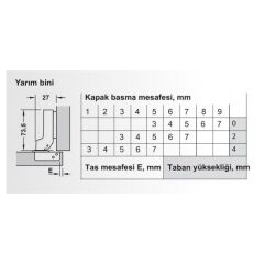 Hafele Metalla 110 SM 105° Yarı Binili Gizli Menteşe