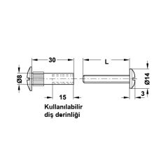 Hafele Montabent Bağlantı Vidası 32-42mm, Mat Nikel Renk (100 Adet)
