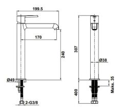 Hafele MILLENIA Yüksek Lavabo Bataryası Mat Siyah