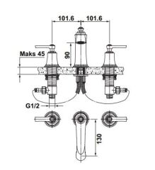 Hafele ROMANO Üç Delikli Lavabo Bataryası Parlak Krom
