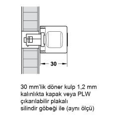 Hafele Döner Sol Kulp 30mm, Mat Nikel Renk