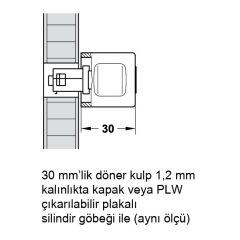 Hafele Döner Sağ Kulp 30mm, Mat Nikel Renk