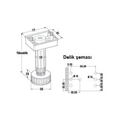 Hafele PFT03 Plastik Baza Ayağı 140mm, Siyah Renk