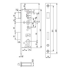 Hafele Dar Gömme Kilit Barelli Tip (PC) Sağ 45/16mm Mat Paslanmaz Çelik Renk