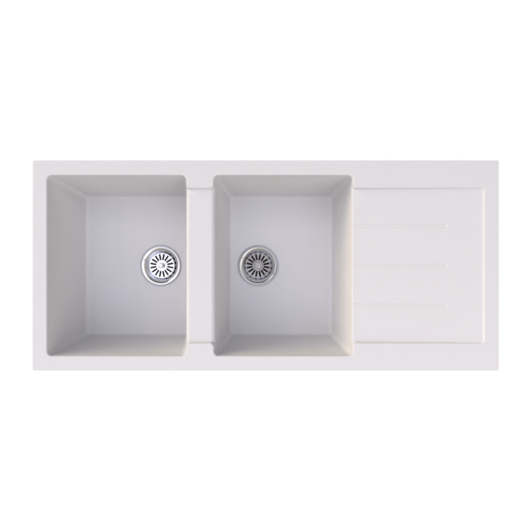 Vantole Granit Eviye 2 Göz Damlalıklı Beyaz