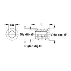 Hafele Havşa Başlı Çelik Dübel M6x13mm (100 adet), Galvaniz