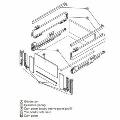 Hafele İç Çekmece Seti 60'lık Modül İçin Kare Bordürlü 45'lik Gri