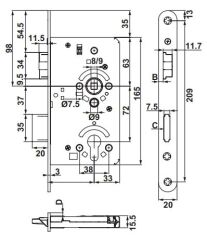 Hafele H100.01 Barelli Tip Gömme Kapı Kilidi Paslanmaz Çelik 100/20/72mm DIN Sağ