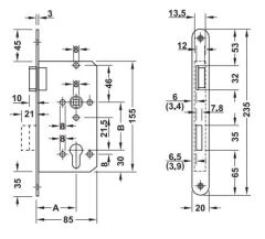 Hafele H55.10 Barelli Tip Gömme Kapı Kilidi Paslanmaz Çelik 55/20/72mm DIN Sağ