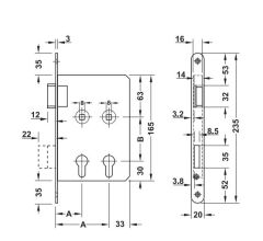 Hafele H80.02 Çift Barelli Gömme Kilit Paslanmaz Çelik 40/80/20mm DIN Sağ