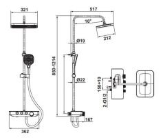 Hafele Aquaflex Termostatik Duş Sistemi Mat Siyah