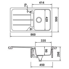 Hafele Granit Eviye Elisa Kronos 860x500mm Antrasit