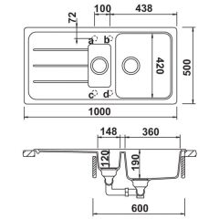 Hafele Granit Eviye Elisa Carbon 1000x500mm Antrasit