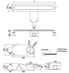 Hafele PROLINE Duş Kanalı Yatay 600mm Titanyum