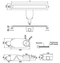 Hafele PROLINE Duş Kanalı Yatay 600mm Mat Siyah