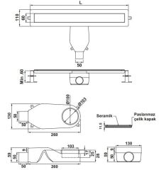 Hafele PROLINE Duş Kanalı Yatay 600mm Paslanma Çelik