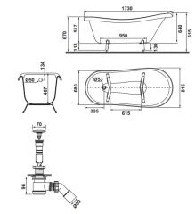 Hafele LUMINOSA Küvet Parlak Beyaz 1730X825X645