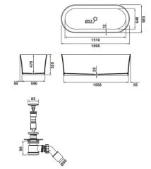 Hafele BALNEUS Küvet Parlak Beyaz 1690X685X520