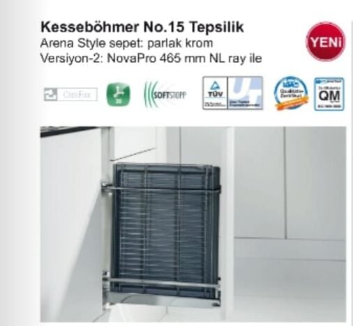 Hafele No.15 Parlak Krom Tepsilik Tezgah Altı Kiler Sistemi