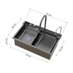 Lüks Teknolojik Şelale Tasarımlı Akıllı Evye 75×45 cm. Antrasit