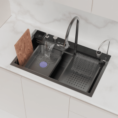 Lüks Teknolojik Şelale Tasarımlı Akıllı Evye 75×45 cm. Antrasit