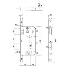 Hafele Gömme Kilit Barelli Tipi 55/18mm, Sol Yönlü Gümüş Renk