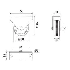 Hafele Cosa Sabit Tekerlek Ø38x48mm, Siyah
