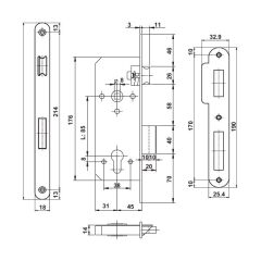 Hafele H40.01 Gömme Kilit PC 45/18mm Mat Siyah