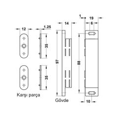 Hafele Mıknatıs 3-4kg 19x14x97mm, Kahve Renk